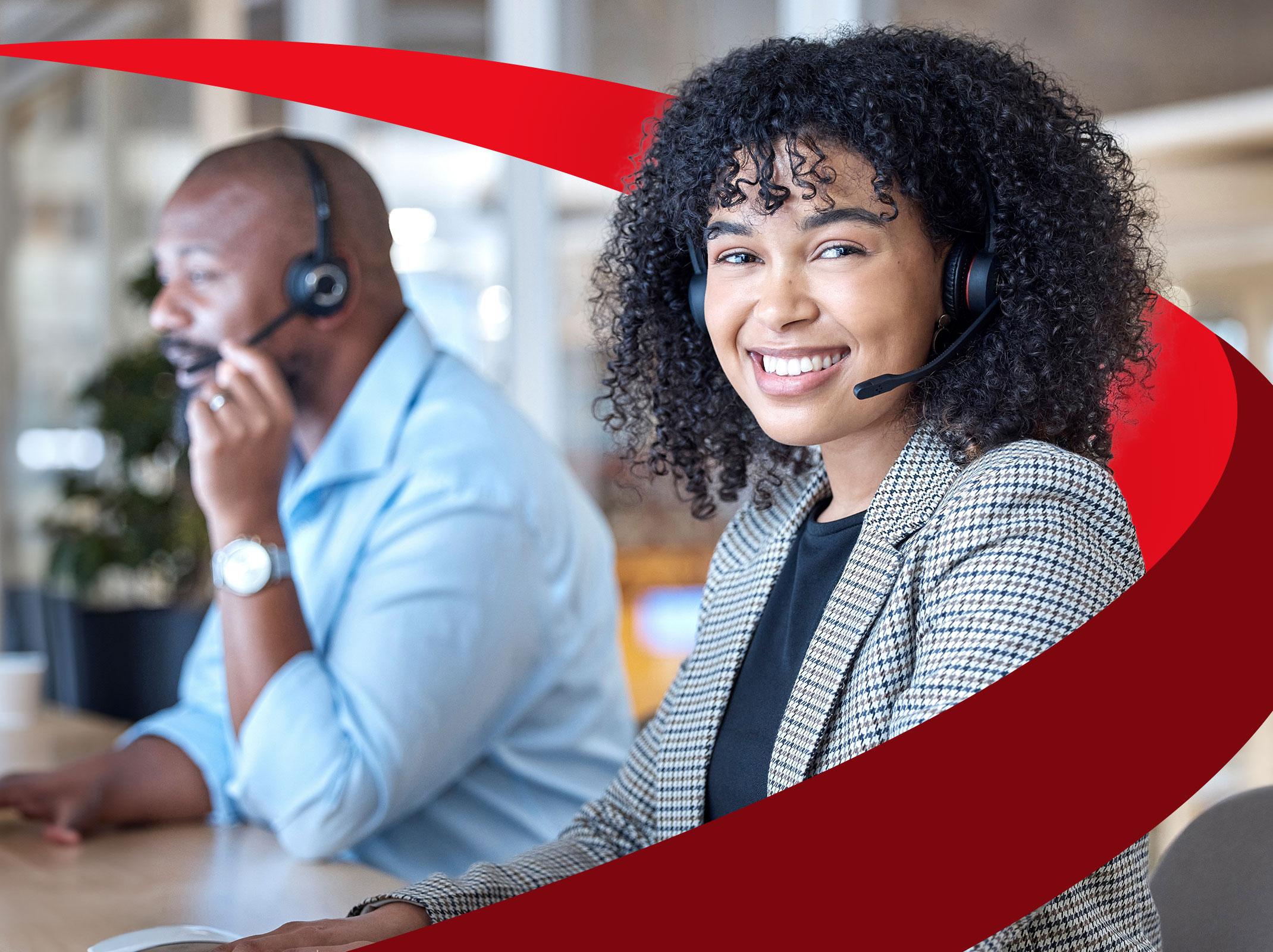 Friendly Customer Service professional speaking with a customer