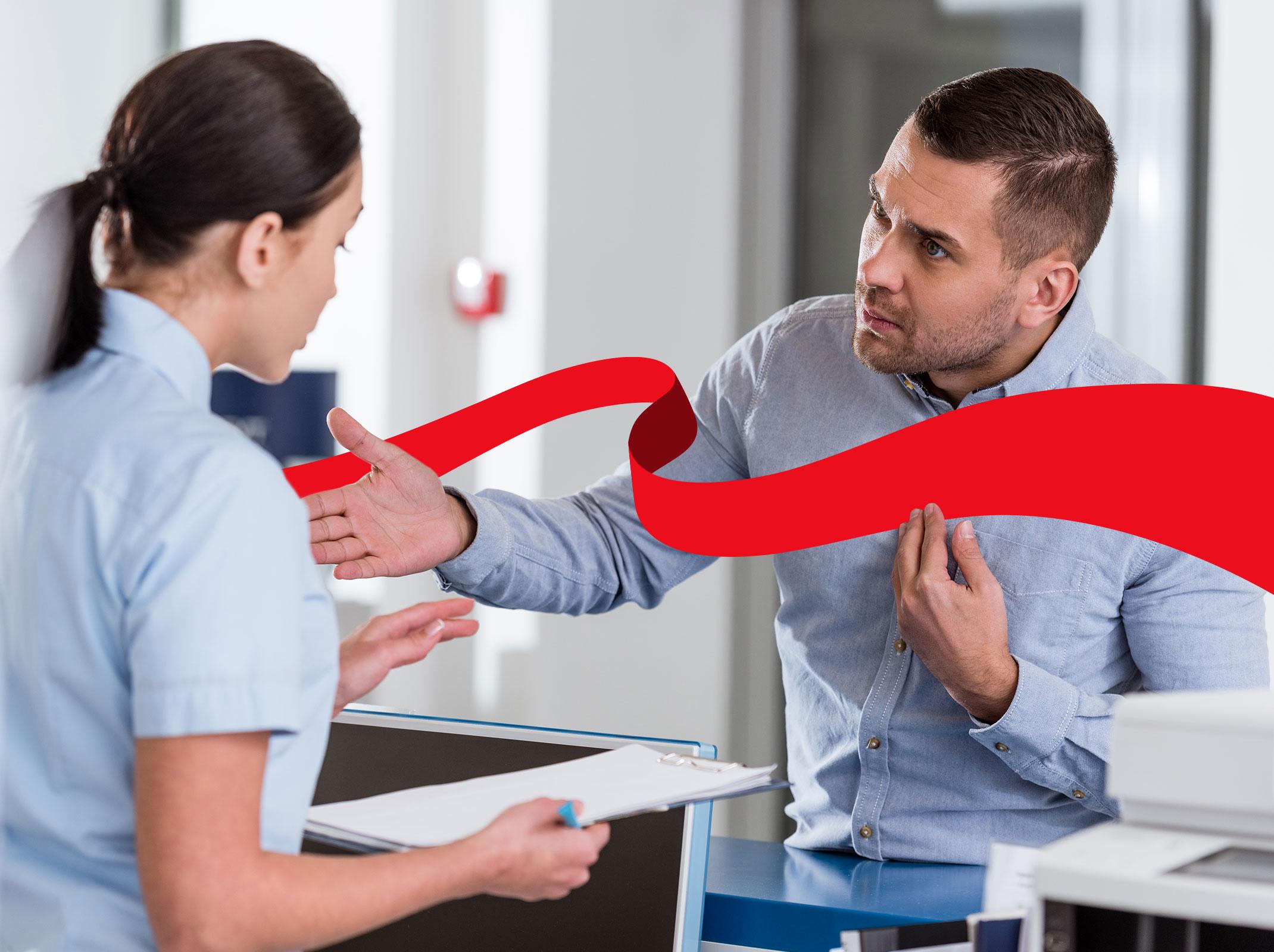 Male customer arguing about sale to customer service rep